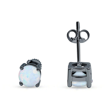 Solitaire Stud Earring Lab Created White Opal Black Tone 925 Sterling Silver Wholesale